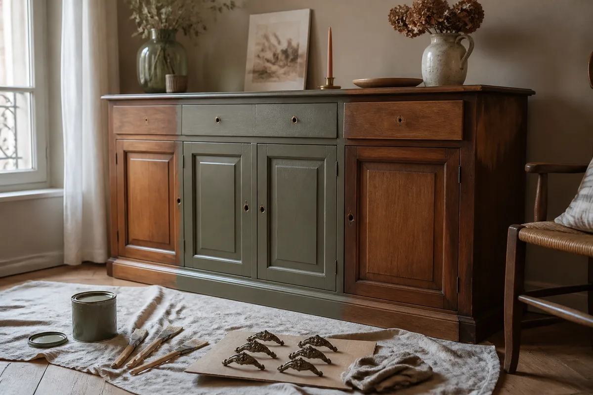 Relooking d’un meuble en bois dans une maison décorée à petit budget