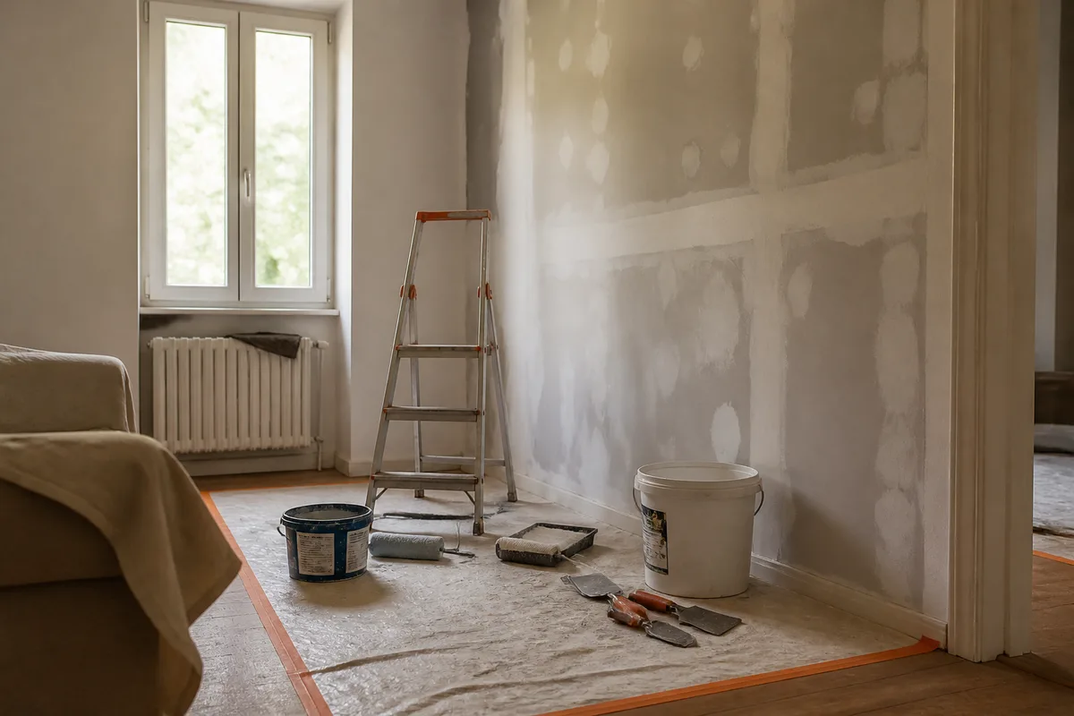 Travaux de rénovation d’une maison réalisés soi-même dans une pièce protégée